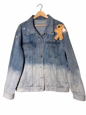 Ombre Blue Denim Jacket with Plush Bear Accent Lumi Star Bear